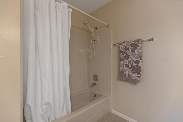 6755 Hickory Creek Rd, Chattanooga, TN 37421 - full bathroom featuring shower / tub combo, tile patterned flooring, baseboards, and a textured ceiling