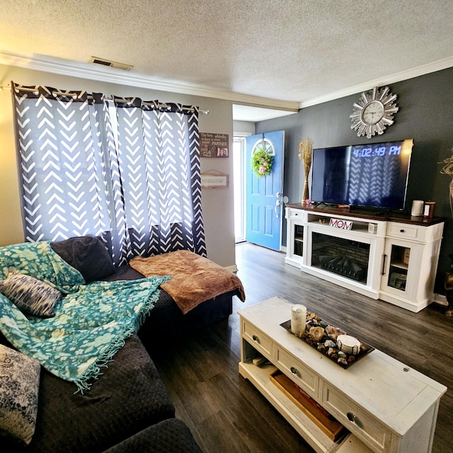 1610 Castleberry Ave, Chattanooga, TN 37412 - living room featuring a textured ceiling, crown molding, and wood finished floors