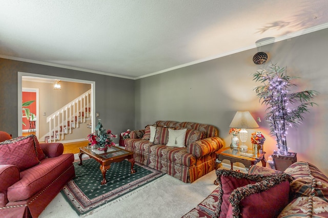 1820 Colonial Way Cir, Hixson, TN 37343 - living area featuring stairway, ornamental molding, and carpet