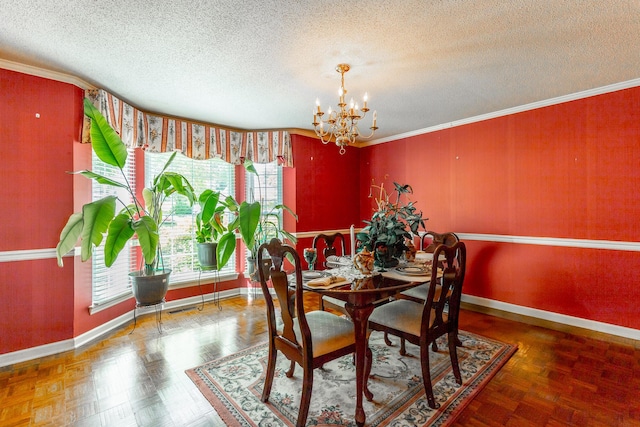 1820 Colonial Way Cir, Hixson, TN 37343 - dining area with a chandelier, a textured ceiling, ornamental molding, and baseboards