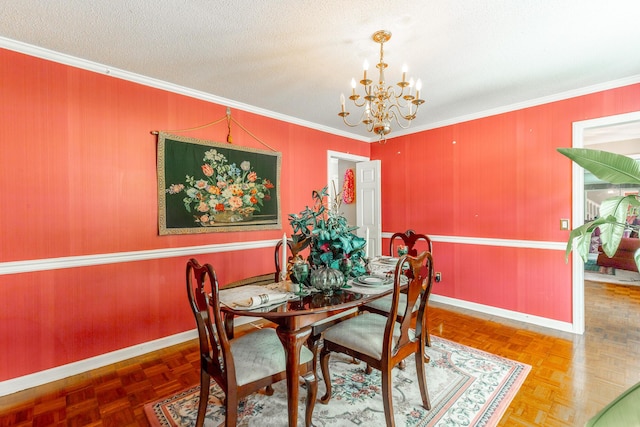1820 Colonial Way Cir, Hixson, TN 37343 - dining space featuring a chandelier, baseboards, ornamental molding, and wooden walls