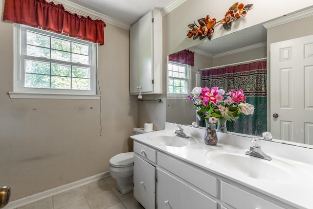 1820 Colonial Way Cir, Hixson, TN 37343 - full bathroom with baseboards, ornamental molding, double vanity, toilet, and tile patterned floors