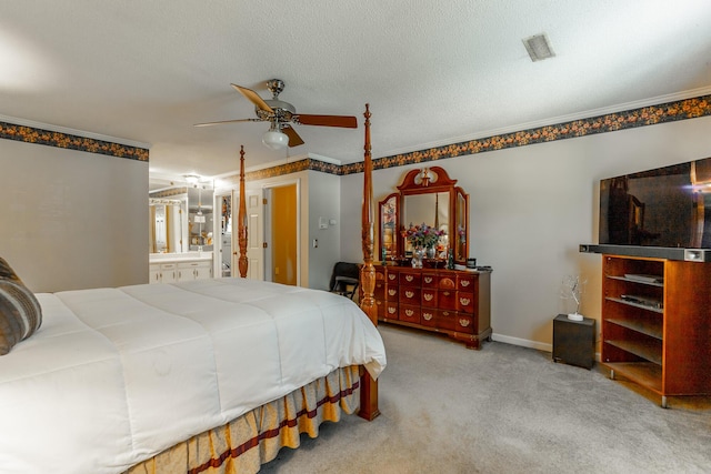 1820 Colonial Way Cir, Hixson, TN 37343 - carpeted bedroom featuring crown molding, ensuite bathroom, a ceiling fan, and baseboards