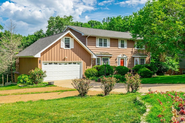 1820 Colonial Way Cir, Hixson, TN 37343 - view of front of house with concrete driveway, a front yard, an attached garage, and roof with shingles