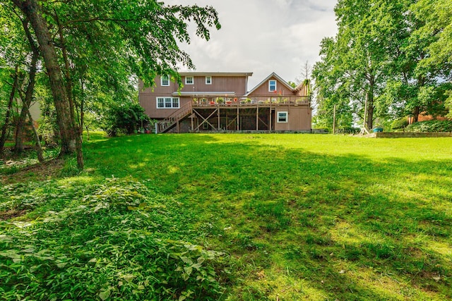 1820 Colonial Way Cir, Hixson, TN 37343 - back of house featuring stairway, a wooden deck, and a yard