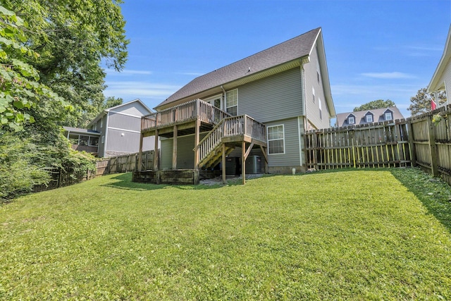 1128 Tiftonia View Rd, Chattanooga, TN 37419 - rear view of property with a wooden deck, a fenced backyard, stairway, and roof with shingles