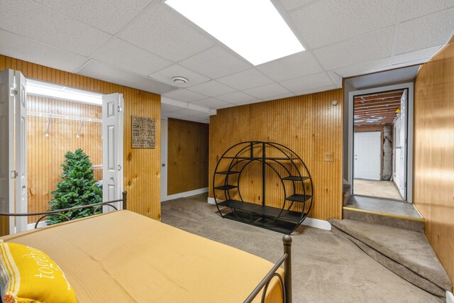 1128 Tiftonia View Rd, Chattanooga, TN 37419 - bedroom featuring carpet, wood walls, and a drop ceiling
