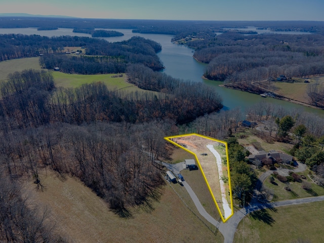 0 Moorehead Ln, Winchester, TN 37398 - aerial view of property's location with a nearby body of water, property boundaries highlighted, and a forest