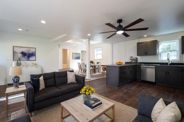 4407 Bennett Rd, Chattanooga, TN 37412 - living area featuring ceiling fan, healthy amount of natural light, dark wood-style flooring, recessed lighting, and a baseboard radiator