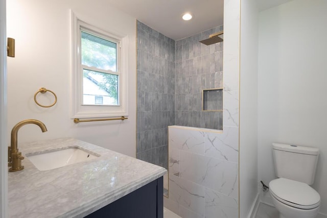 4407 Bennett Rd, Chattanooga, TN 37412 - full bathroom with vanity, a walk in shower, and recessed lighting