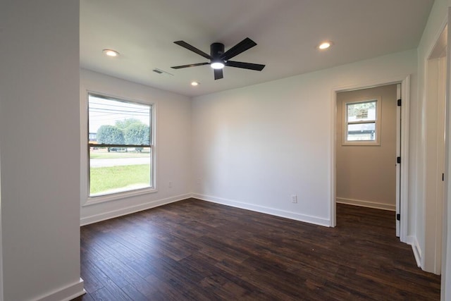 4407 Bennett Rd, Chattanooga, TN 37412 - empty room with healthy amount of natural light, a ceiling fan, dark wood-style flooring, and recessed lighting