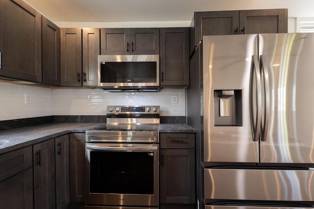 4407 Bennett Rd, Chattanooga, TN 37412 - kitchen featuring appliances with stainless steel finishes, dark brown cabinetry, and backsplash