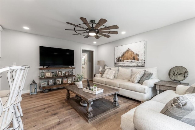 918 Old Lafayette Rd, Chickamauga, GA 30707 - living area with light wood finished floors, a ceiling fan, and recessed lighting