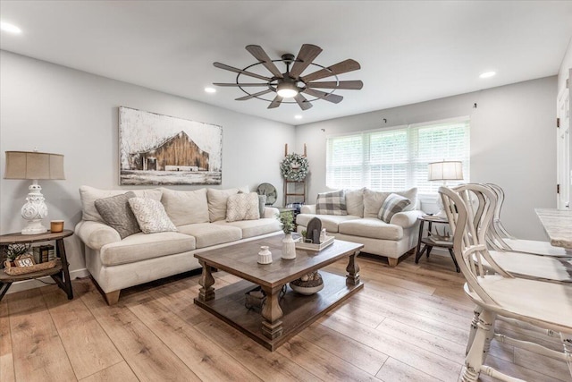 918 Old Lafayette Rd, Chickamauga, GA 30707 - living area featuring a ceiling fan, recessed lighting, and light wood-style floors