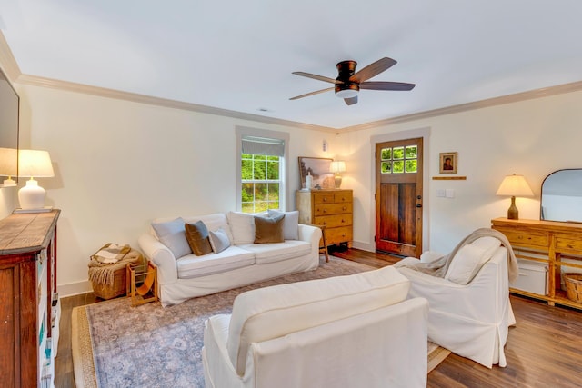 168 Middle Rd, Lookout Mountain, GA 30750 - living area featuring plenty of natural light, ceiling fan, crown molding, and wood finished floors