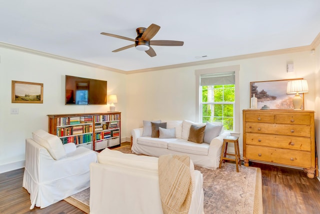 168 Middle Rd, Lookout Mountain, GA 30750 - living area with ornamental molding, dark wood-style flooring, and ceiling fan