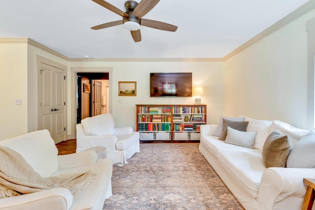 168 Middle Rd, Lookout Mountain, GA 30750 - living room with a ceiling fan and crown molding