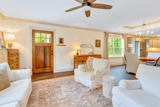 168 Middle Rd, Lookout Mountain, GA 30750 - living room with wood finished floors, plenty of natural light, ornamental molding, and a chandelier