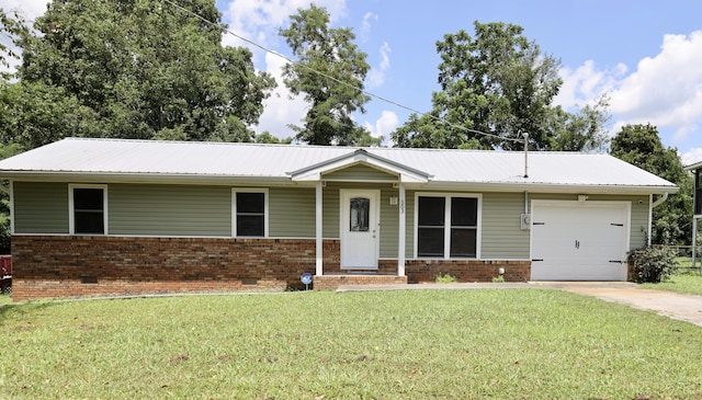 503 Kirby Dr, Cleveland, TN 37323 - ranch-style house with a garage, crawl space, a front lawn, and a metal roof
