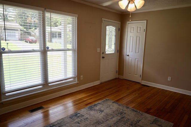 503 Kirby Dr, Cleveland, TN 37323 - entrance foyer with ornamental molding, wood finished floors, healthy amount of natural light, and a ceiling fan