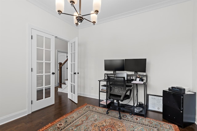 6434 Satjanon Dr, Ooltewah, TN 37363 - office with french doors, a chandelier, and wood finished floors