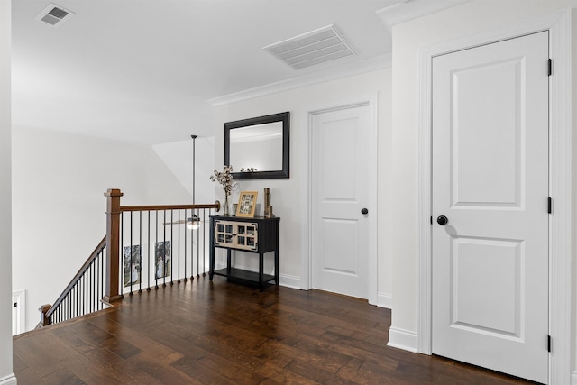 6434 Satjanon Dr, Ooltewah, TN 37363 - corridor with an upstairs landing, wood finished floors, and ornamental molding
