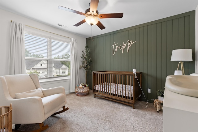 6434 Satjanon Dr, Ooltewah, TN 37363 - bedroom featuring carpet flooring, a crib, and a ceiling fan