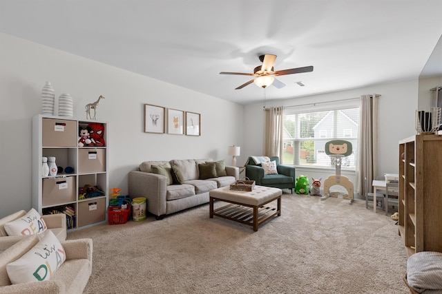 6434 Satjanon Dr, Ooltewah, TN 37363 - living area featuring carpet flooring and ceiling fan
