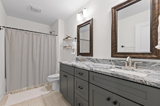 6434 Satjanon Dr, Ooltewah, TN 37363 - bathroom with double vanity, tile patterned floors, and a shower with curtain