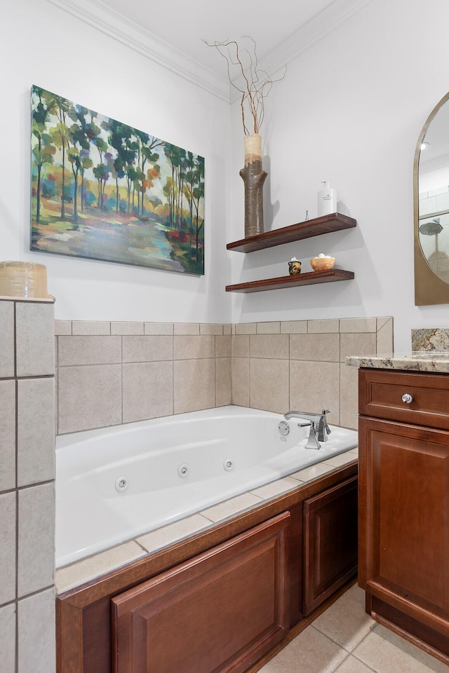 1008 Renaissance Ct, Chattanooga, TN 37419 - full bath with vanity, a jetted tub, ornamental molding, and tile patterned floors