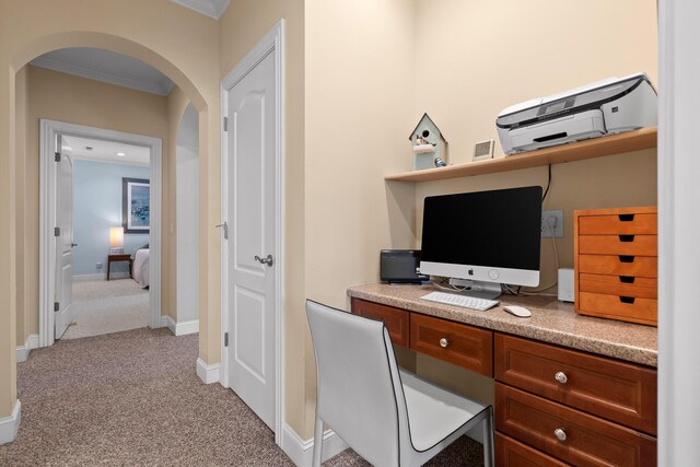 1008 Renaissance Ct, Chattanooga, TN 37419 - office area featuring arched walkways, light colored carpet, and crown molding