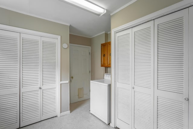 105 Joyce Ave, Red Bank, TN 37415 - laundry room with washer / clothes dryer, cabinet space, and ornamental molding