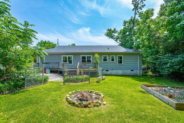 105 Joyce Ave, Red Bank, TN 37415 - rear view of house with crawl space, a deck, a garden, and roof with shingles