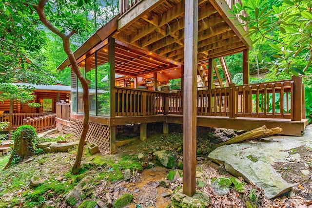 879 Amy Creek Cir, Ellijay, GA 30540 - wooden terrace with a sunroom
