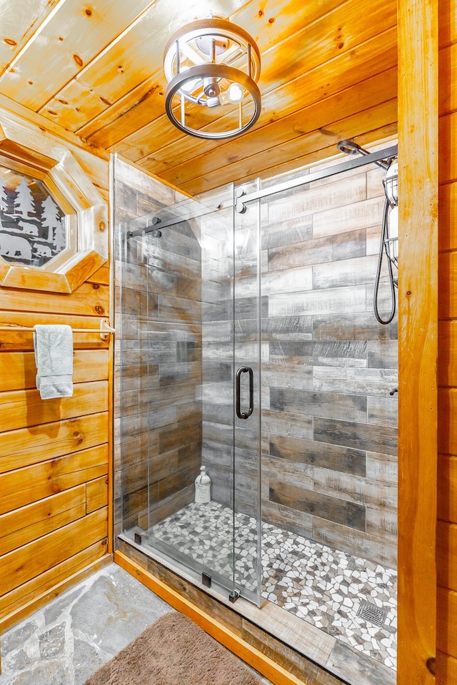 879 Amy Creek Cir, Ellijay, GA 30540 - full bath with wooden ceiling, a shower stall, and a relaxing sauna