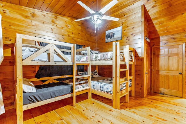 879 Amy Creek Cir, Ellijay, GA 30540 - bedroom featuring wood ceiling, hardwood / wood-style floors, and wood walls