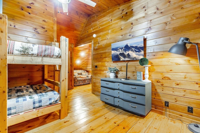 879 Amy Creek Cir, Ellijay, GA 30540 - bedroom with hardwood / wood-style flooring, wooden walls, and wooden ceiling