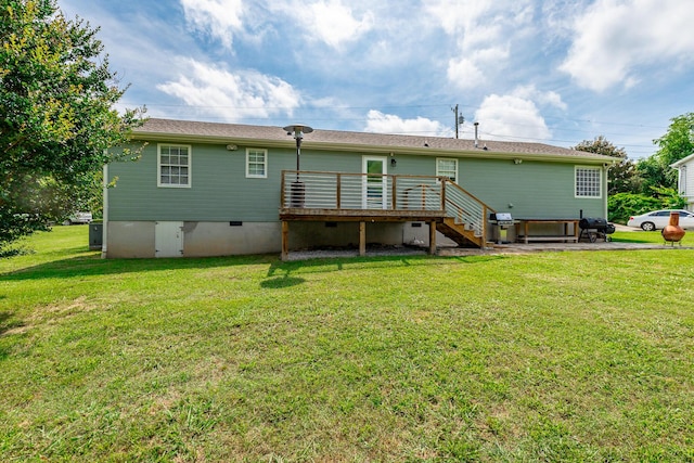 133 Wood Meadow Trl, Ringgold, GA 30736 - rear view of property with crawl space, a wooden deck, stairs, and a yard