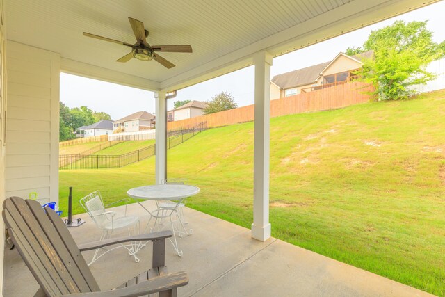 905 Live Oak Rd, Ringgold, GA 30736 - fenced backyard featuring a ceiling fan and a patio
