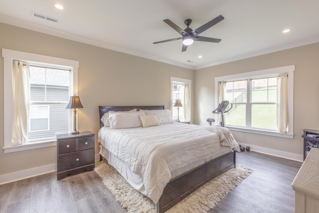 905 Live Oak Rd, Ringgold, GA 30736 - bedroom with wood finished floors, ornamental molding, ceiling fan, and recessed lighting