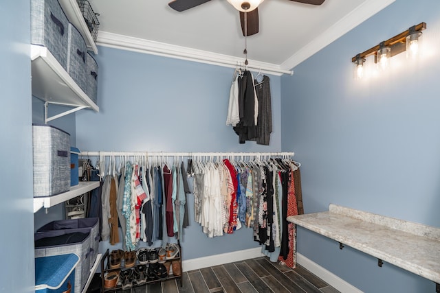 343 Highlands Forest Rd, Menlo, GA 30731 - spacious closet with dark wood-style floors and a ceiling fan