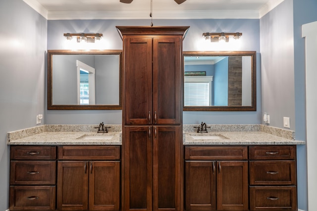 343 Highlands Forest Rd, Menlo, GA 30731 - bathroom with vanity, ceiling fan, and crown molding