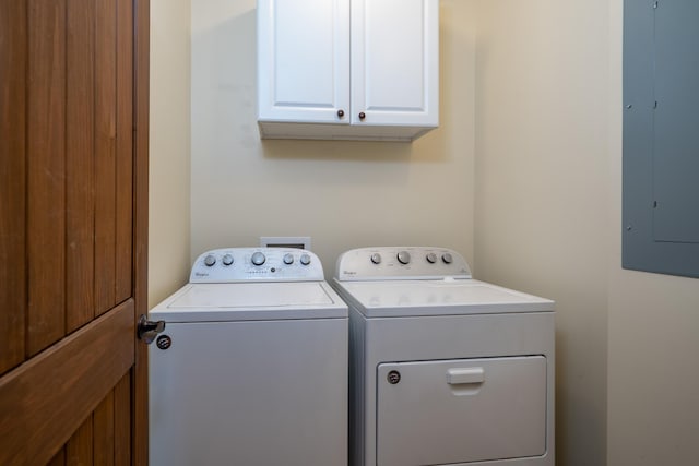 343 Highlands Forest Rd, Menlo, GA 30731 - laundry area featuring separate washer and dryer, cabinet space, and electric panel