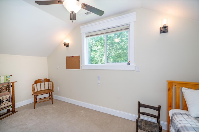 343 Highlands Forest Rd, Menlo, GA 30731 - sitting room with lofted ceiling, ceiling fan, and light colored carpet