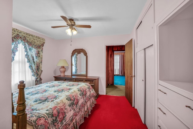 376 Pond Springs Rd, Chickamauga, GA 30707 - bedroom with dark colored carpet, ceiling fan, and a closet