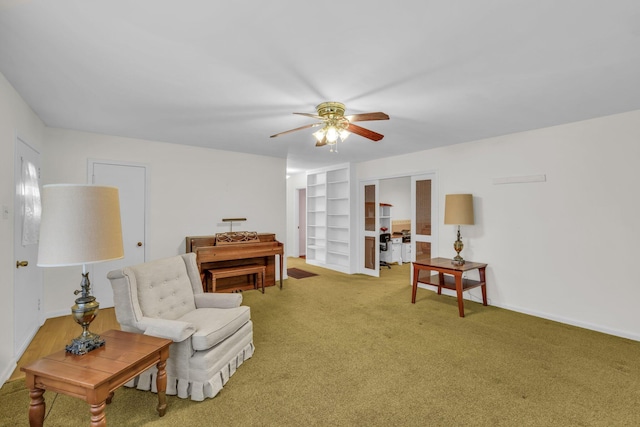 376 Pond Springs Rd, Chickamauga, GA 30707 - sitting room featuring ceiling fan, carpet floors, built in features, and baseboards
