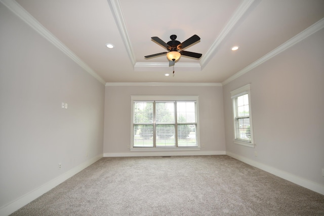 9532 Wandering Way, Ooltewah, TN 37363 - empty room featuring crown molding, carpet floors, recessed lighting, a raised ceiling, and ceiling fan