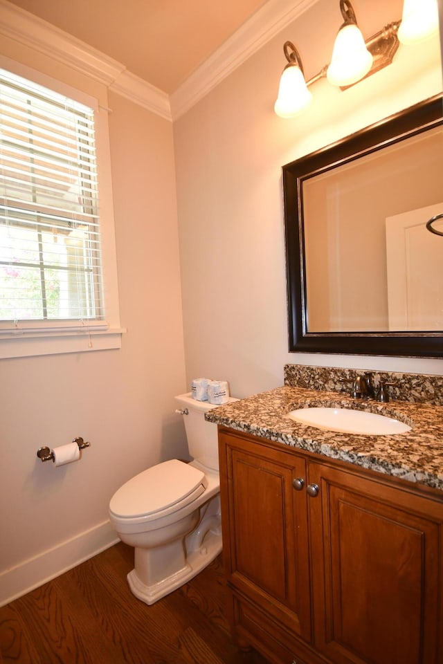 9532 Wandering Way, Ooltewah, TN 37363 - half bath with vanity, wood finished floors, and ornamental molding