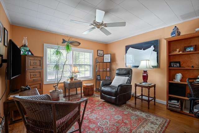 3412 Fairmount Pike, Signal Mountain, TN 37377 - sitting room with wood finished floors, a ceiling fan, and ornamental molding
