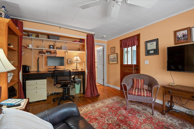 3412 Fairmount Pike, Signal Mountain, TN 37377 - home office featuring wood finished floors, ceiling fan, and ornamental molding